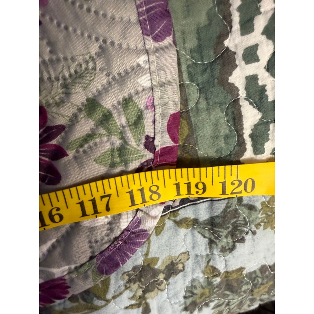 Floral Quilt Bedspread Set 3 Pc Full Queen Purple Green Quilted Coverlet w Shams - Picture 7 of 8